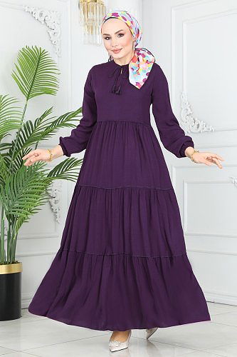 moda selvim الفستان أرجواني 1068BG354 - Thumbnail