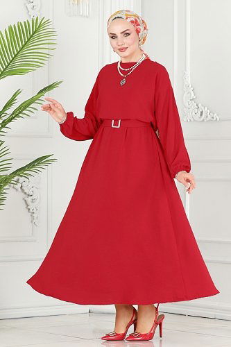 moda selvim Dress 106MP806 Red - Thumbnail