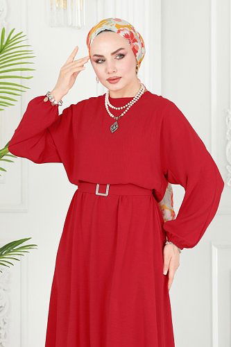 moda selvim Dress 106MP806 Red - Thumbnail