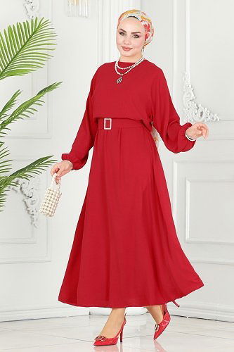 moda selvim Dress 106MP806 Red - Thumbnail