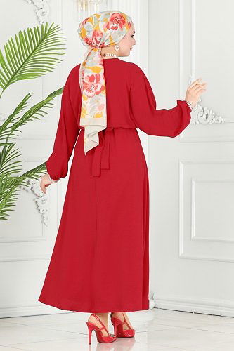 moda selvim 106MP806 الأحمر فستان - Thumbnail