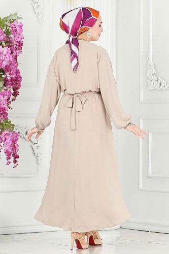 moda selvim Dress 106MP806 Stone - Thumbnail