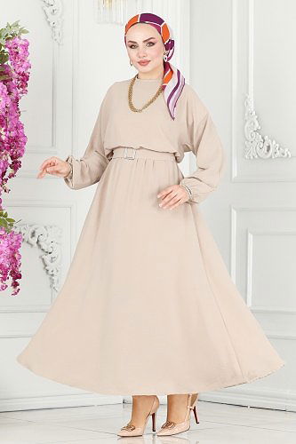 moda selvim Dress 106MP806 Stone - Thumbnail