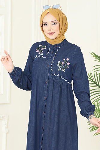 moda selvim الفستان جينز غامق 106ZNE1011 - Thumbnail