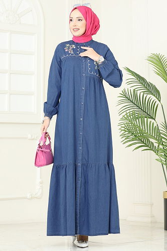 moda selvim الفستان جينز فاتح 106ZNE1011 - Thumbnail