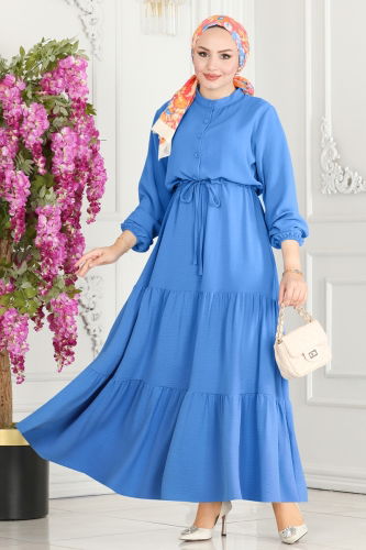 moda selvim Dress 107MP806 Blue - Thumbnail