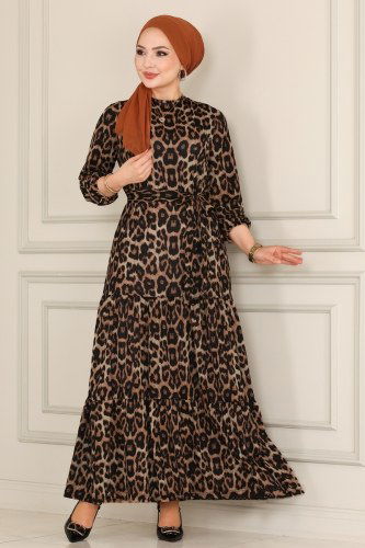moda selvim Dress 107MRT754 Leopard - Thumbnail