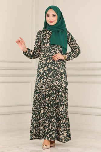 moda selvim Dress 107MRT754 Pattern 1 Emerald - Thumbnail