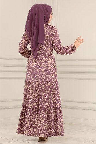 moda selvim 107MRT754 نمط 1 أرجواني فستان - Thumbnail