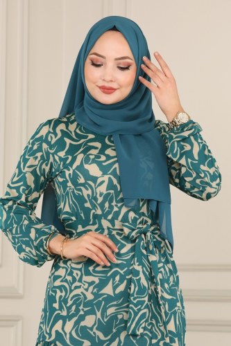 moda selvim 107MRT754 نمط 1 بترولي فستان - Thumbnail
