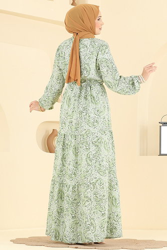 moda selvim الفستان أخضر عشبي 107NZRK1200 - Thumbnail
