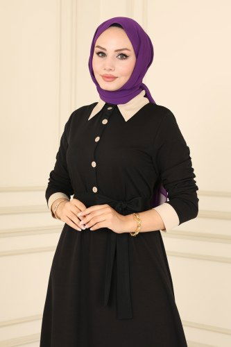 moda selvim Dress 108YNS793 Black&Vision - Thumbnail