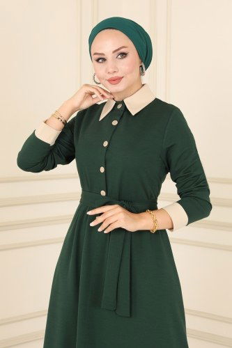 moda selvim Dress 108YNS793 Emerald - Thumbnail