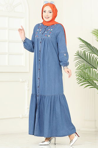moda selvim Dress 108ZNE1011 Light Denim - Thumbnail