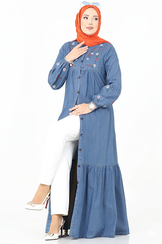 moda selvim Dress 108ZNE1011 Light Denim - Thumbnail