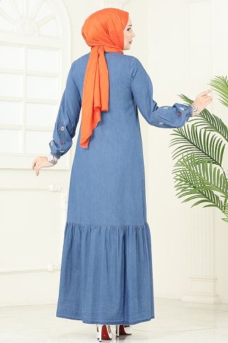 moda selvim الفستان جينز فاتح 108ZNE1011 - Thumbnail