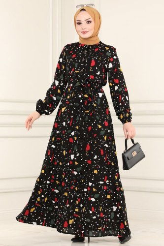 moda selvim Dress 1092BG354 Black - Thumbnail