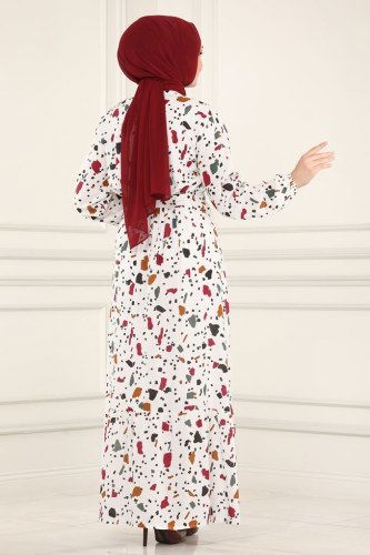 moda selvim Dress 1092BG354 Ecru - Thumbnail