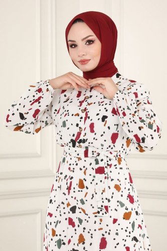 moda selvim 1092BG354 لون بيج فاتح فستان - Thumbnail