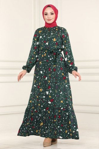 moda selvim Dress 1092BG354 Emerald - Thumbnail