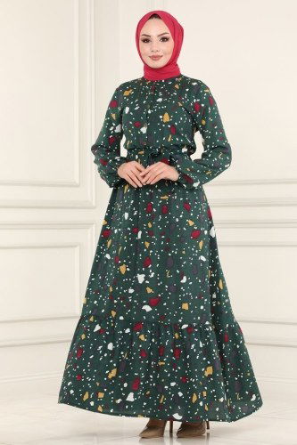 moda selvim Dress 1092BG354 Emerald - Thumbnail