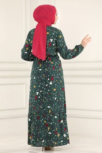 moda selvim Dress 1092BG354 Emerald - Thumbnail