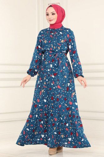 moda selvim Dress 1092BG354 Indigo - Thumbnail