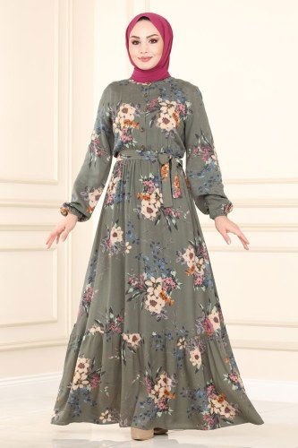 moda selvim 1093BG354 تركوازي فستان - Thumbnail