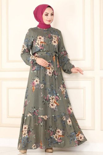 moda selvim 1093BG354 تركوازي فستان - Thumbnail