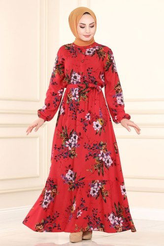 moda selvim Dress 1093BG354 Red - Thumbnail