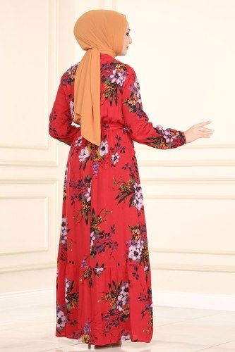 moda selvim 1093BG354 الأحمر فستان - Thumbnail