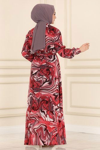 moda selvim Dress 1097BG354 Claret Red - Thumbnail