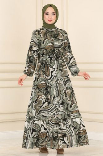 moda selvim Dress 1097BG354 Khaki - Thumbnail