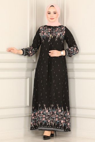 moda selvim Dress 1098BG354 Black - Thumbnail
