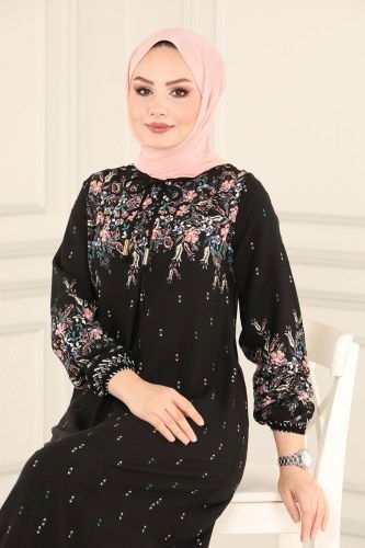 moda selvim Dress 1098BG354 Black - Thumbnail