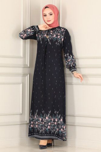 moda selvim Dress 1098BG354 Navy Blue - Thumbnail