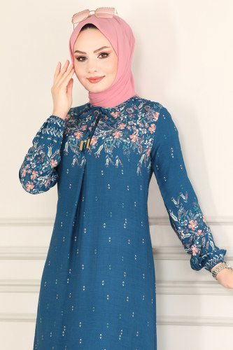 moda selvim 1098BG354 بترولي فستان - Thumbnail