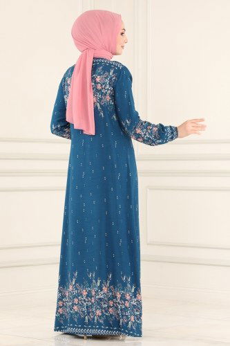 moda selvim 1098BG354 بترولي فستان - Thumbnail