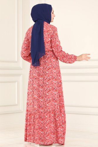 moda selvim 1099BG354 الزهري فستان - Thumbnail