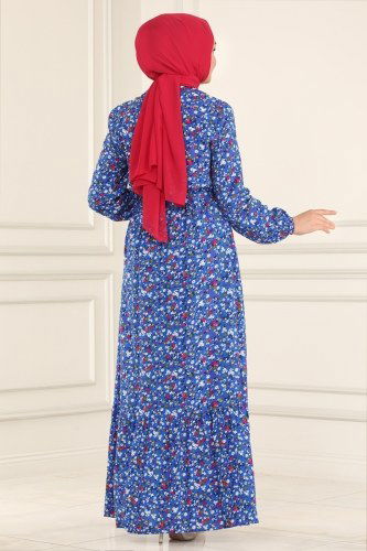 moda selvim Dress 1099BG354 Indigo - Thumbnail