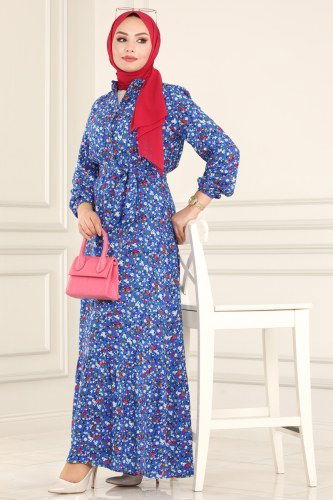 moda selvim Dress 1099BG354 Indigo - Thumbnail