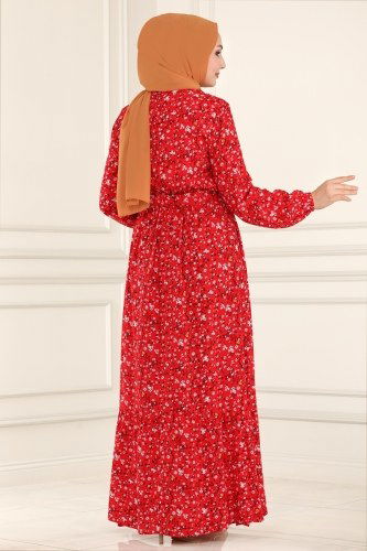 moda selvim 1099BG354 الأحمر فستان - Thumbnail