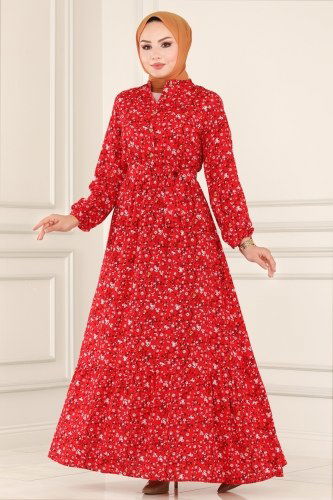 moda selvim 1099BG354 الأحمر فستان - Thumbnail