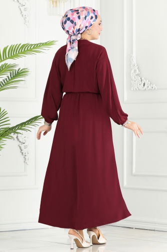 moda selvim Dress 109MP806 Burgundy - Thumbnail