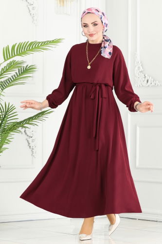 moda selvim Dress 109MP806 Burgundy - Thumbnail