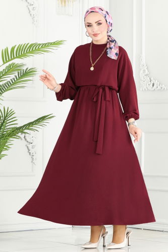 moda selvim Dress 109MP806 Burgundy - Thumbnail