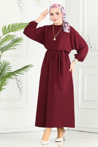 moda selvim Dress 109MP806 Burgundy - Thumbnail