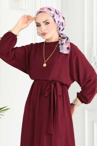 moda selvim Dress 109MP806 Burgundy - Thumbnail