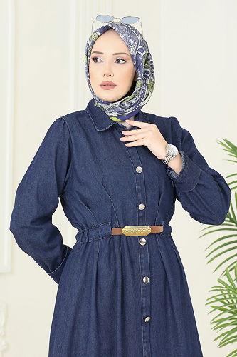 moda selvim الفستان جينز غامق 109ZNE1011 - Thumbnail