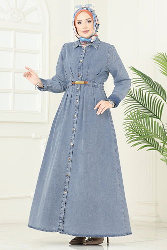 moda selvim الفستان جينز فاتح 109ZNE1011 - Thumbnail